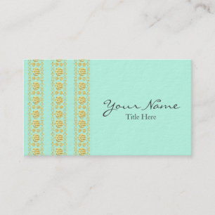 Minze Green and Gold Foil Damask Business Card Visitenkarte