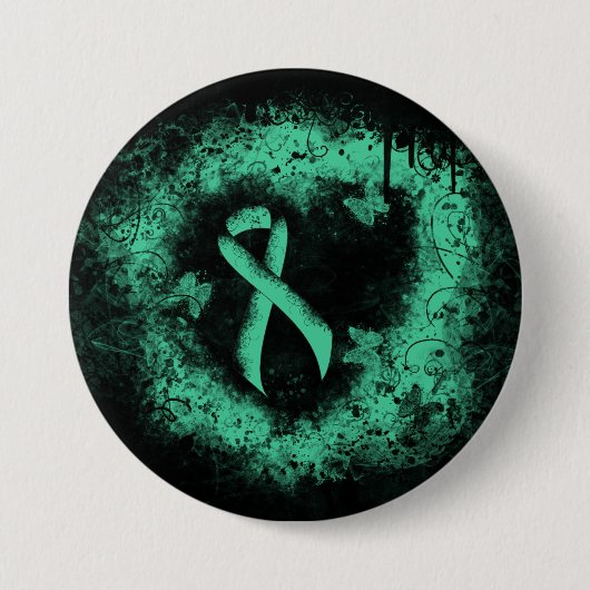 Minze Green Awareness Ribbon Grunge Herz Button (Vorderseite)