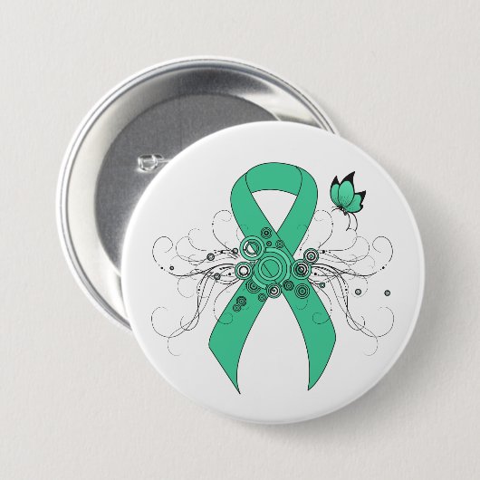 Minze Green Awareness Ribbon mit Schmetterling Button (Vorne & Hinten)