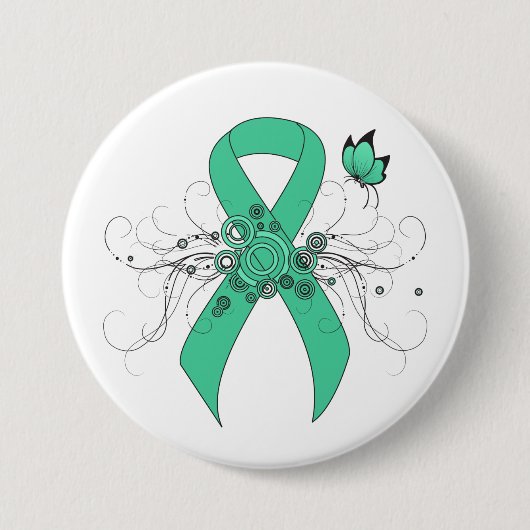 Minze Green Awareness Ribbon mit Schmetterling Button (Vorderseite)