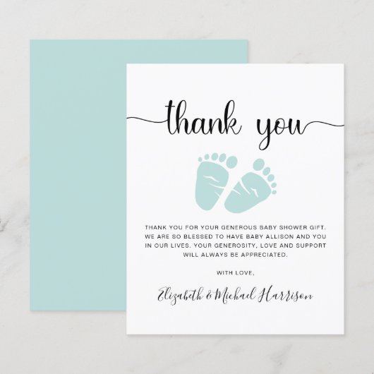 Minze Green Baby Dusche Danke Karte (Vorne/Hinten)