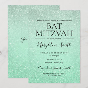 Minze Green Bat Mitzvah Imitate Glitzer Paint Einladung