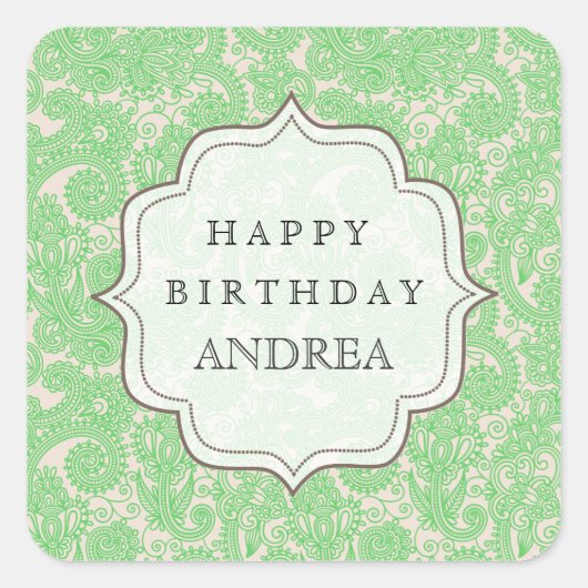 Minze Green Birthday Dessert Tisch Geschenkmarke E Quadratischer Aufkleber (Vorderseite)