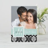 Minze Green Black Damask Foto Save the Date (Stehend Vorderseite)