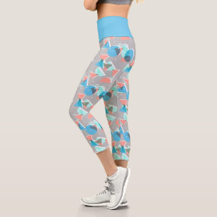 Minze Green Blue Coral Blush Pink 50er Art Muster Capri Leggings