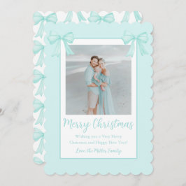 Minze Green Bows Personalisiertes Weihnachts-Foto Feiertagskarte