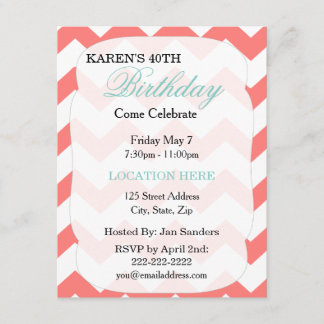 Minze Green Coral Zickzack zum Geburtstag Einladun Einladung