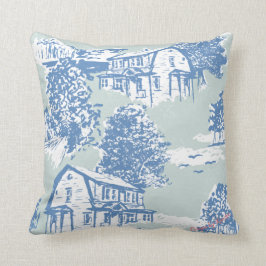 Minze Green & Cornflower Blue Toile Design Kissen