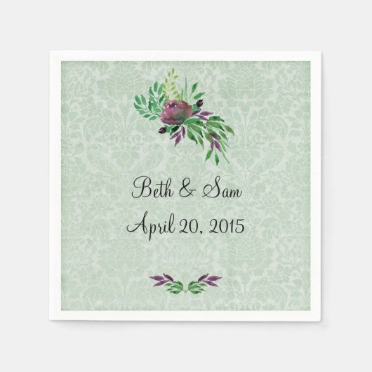 Minze Green Damask Cocktail Papier Napkins Serviette (Vorderseite)