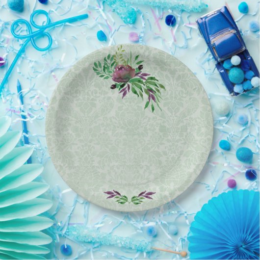 Minze Green Damask Custom Paper Teller 9" (Party)