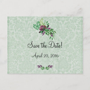 Minze Green Damask Save the Date Postkarte