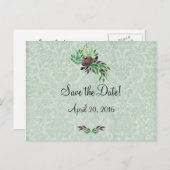 Minze Green Damask Save the Date Postkarte (Vorne/Hinten)
