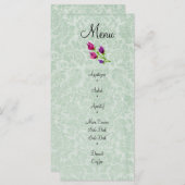 Minze Green Damask Wedelmenü Rack Card 4" x 9" Menükarte (Vorne/Hinten)