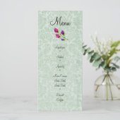 Minze Green Damask Wedelmenü Rack Card 4" x 9" Menükarte (Stehend Vorderseite)