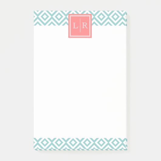 Minze Green Diamonds Muster und Monogramm Post-it Klebezettel (Vorderseite)