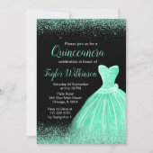Minze Green Dress Imitate Glitzer Quinceanera Einladung (Vorderseite)