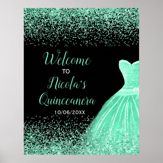 Minze Green Dress Imitats Glitzer Quinceanera Will Poster (Vorne)