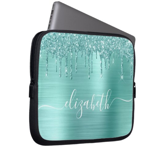 Minze Green Dripping Glitzer Personalisiert Laptopschutzhülle (Vorne Rechts)