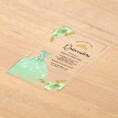 Minze Green Floral Sparkle Dress Gold Quinceanera Acryleinladungen (Ablage )