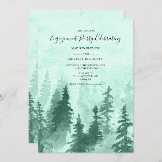 Minze Green Forest Engagement Party Einladung (Vorne/Hinten)
