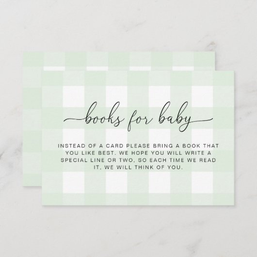 Minze Green Gingham Books Request Insert Card (Vorne/Hinten)