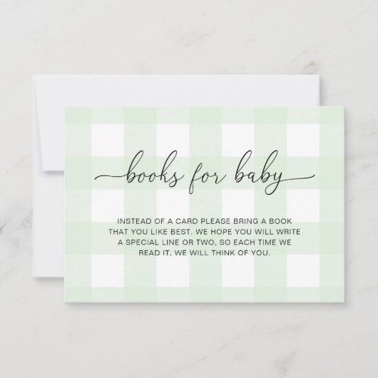 Minze Green Gingham Books Request Insert Card Einladung (Vorderseite)
