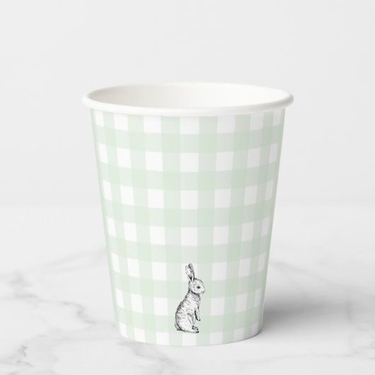 Minze Green Gingham Bunny Rabbit Paper Cup Pappbecher (Rückseite)