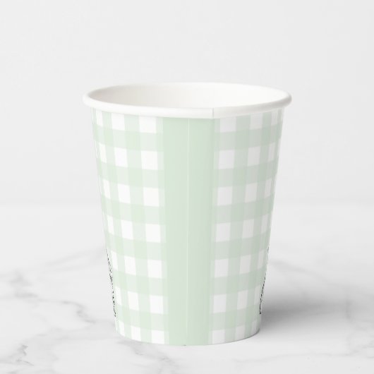 Minze Green Gingham Bunny Rabbit Paper Cup Pappbecher (Rechts)