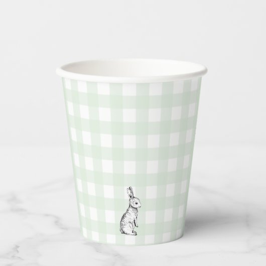 Minze Green Gingham Bunny Rabbit Paper Cup Pappbecher (Vorderseite)