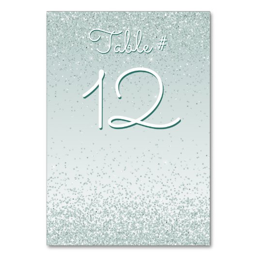 Minze Green Glittery Tischnummer Card (Vorderseite)