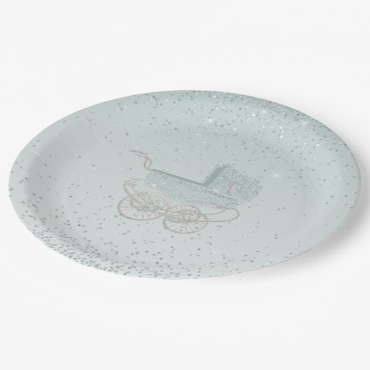 Minze Green Glitzer Babydusche Papierplatte Pappteller (Schrägansicht)