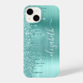 Minze Green Glitzer Personalisiert iPhone Hülle (Rückseite)