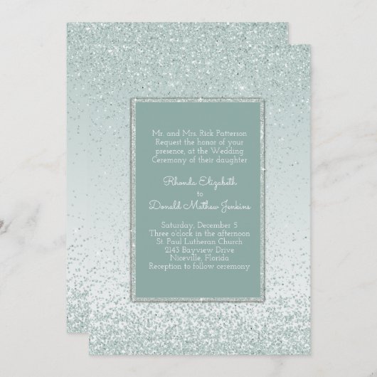 Minze Green Glitzer und Shine Wedding Einladung (Vorne/Hinten)