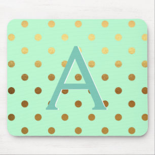 Minze Green & Gold Foil Polka Dots Monogramm Name Mousepad