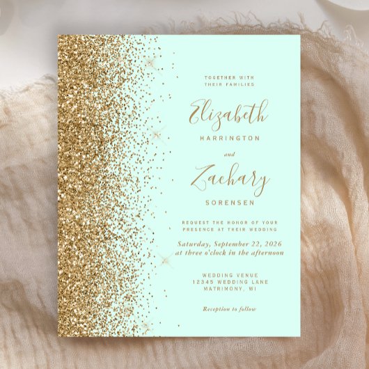 Minze Green Gold Glitzer Einladung zur Hochzeit