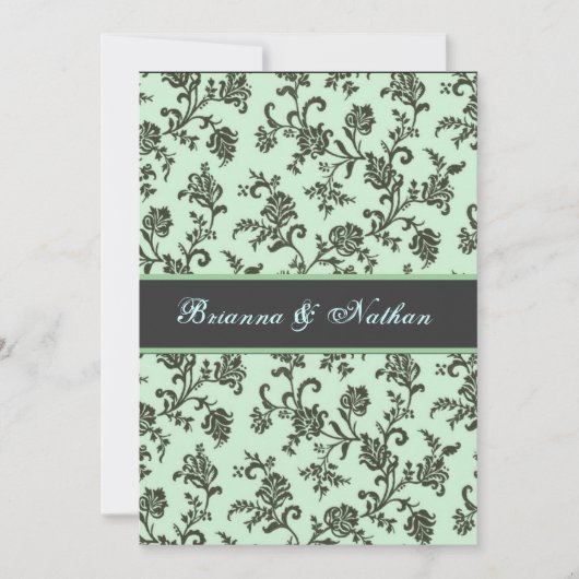 Minze Green & Gray Blume Damask Hochzeit Einladung (Vorderseite)
