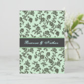 Minze Green & Gray Blume Damask Hochzeit Einladung (Stehend Vorderseite)