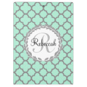 Minze Green Gray Quatrefolienname Mit Monogramm La Klemmbrett (Rückseite)