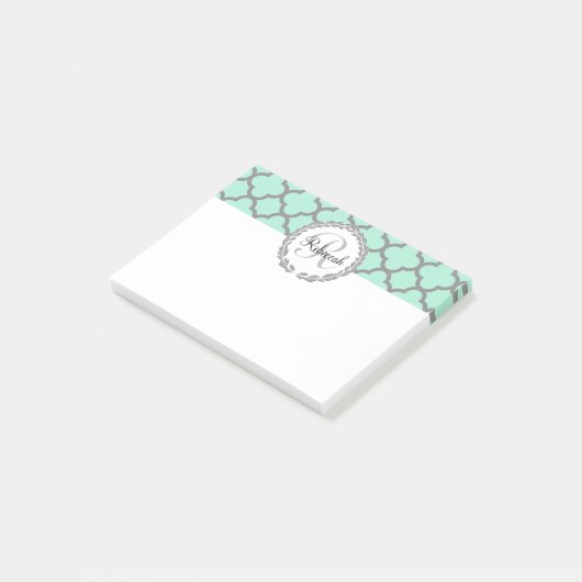 Minze Green Gray Quatrefolienname Mit Monogramm La Post-it Klebezettel (angewinkelt)
