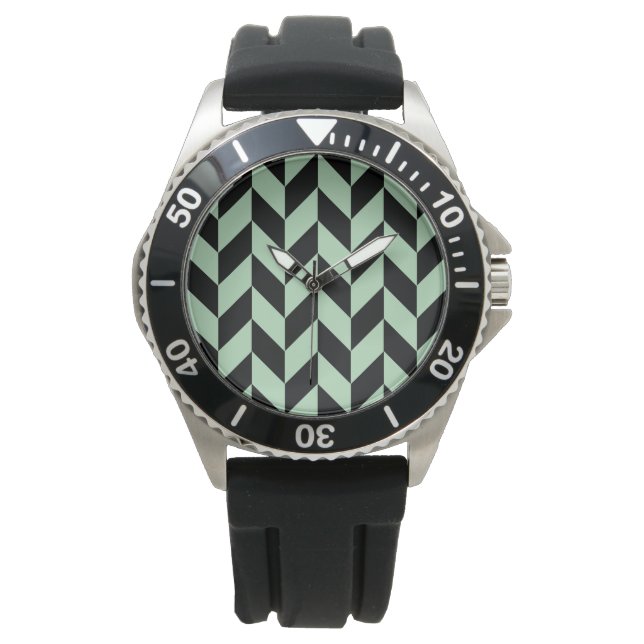 Minze Green Herringbone-Muster Armbanduhr (Vorderseite)