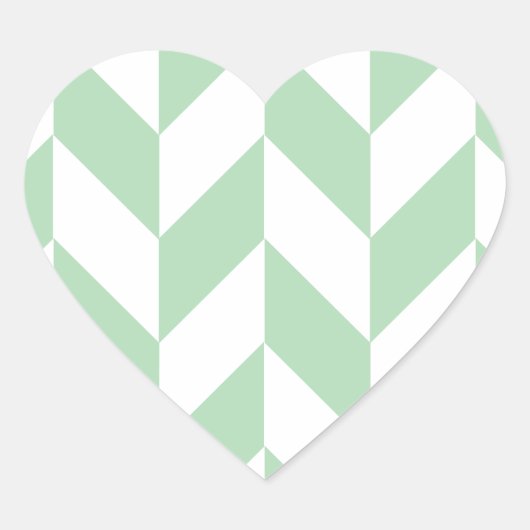 Minze Green Herringbone-Muster Herz-Aufkleber (Vorderseite)