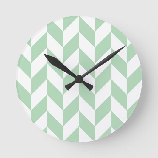 Minze Green Herringbone-Muster Runde Wanduhr (Vorderseite)