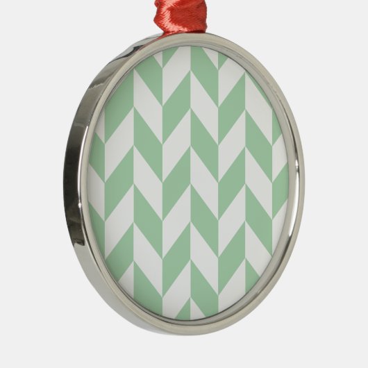 Minze Green Herringbone-Muster Silbernes Ornament (Rechts)