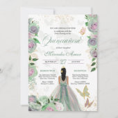 Minze Green & Lavender Rose Butterfly Quinceanera Einladung (Vorderseite)