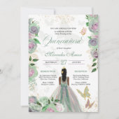 Minze Green & Lavender Rose Butterfly Quinceanera Einladung (Vorderseite)