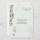 Minze Green & Lavender Rose Butterfly Quinceanera Einladung (Rückseite)