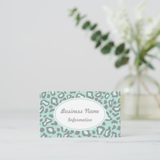 Minze Green Leopard Business Cards Visitenkarte (Stehend Vorderseite)