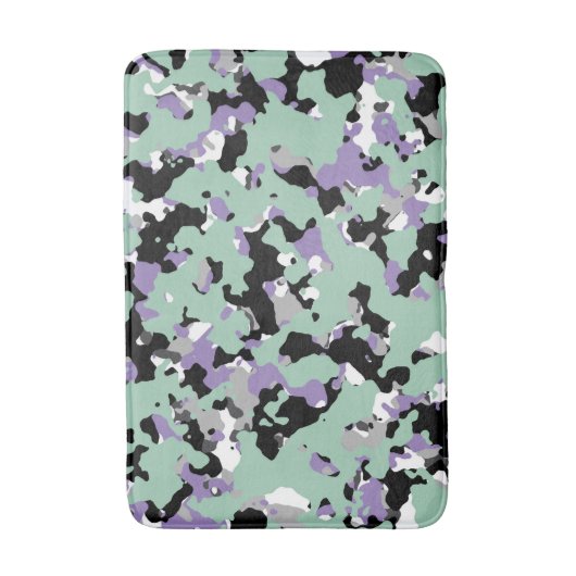 Minze Green & Lila Camouflage Camouflage Print Badematte (Vorderseite Vertikal)