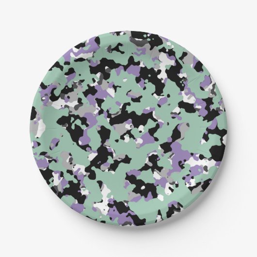 Minze Green & Lila Camouflage Camouflage Print Par Pappteller (Vorderseite)