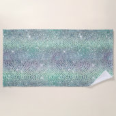 Minze Green Lila Glitzer Schlange Print Strandtuch (Vorderseite)